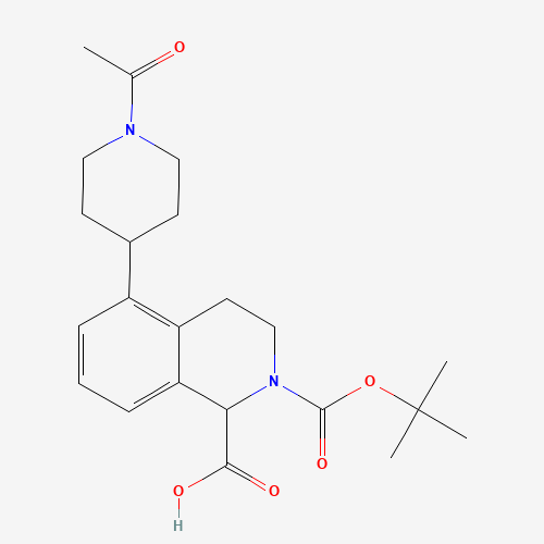 5-(1-acetylpiperidin-4-yl)-2-[(2-methylpropan-2-yl)oxycarbonyl]-3,4-dihydro-1H-isoquinoline-1-carboxylic acid (CAS: 1430563-95-3) - Chemical Structure and Molecular Formula 
