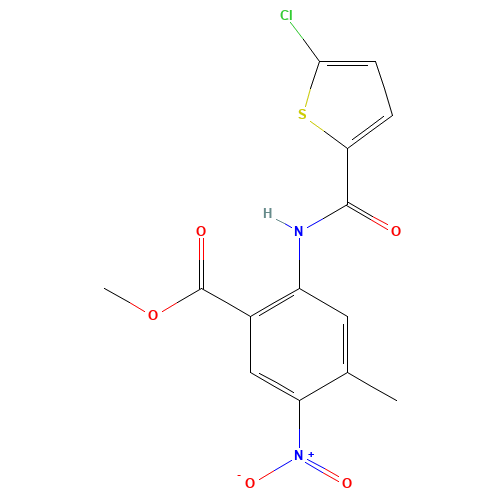 methyl 2-[(5-chlorothiophene-2-carbonyl)amino]-4-methyl-5-nitrobenzoate (CAS: 929214-81-3) - Chemical Structure and Molecular Formula 
