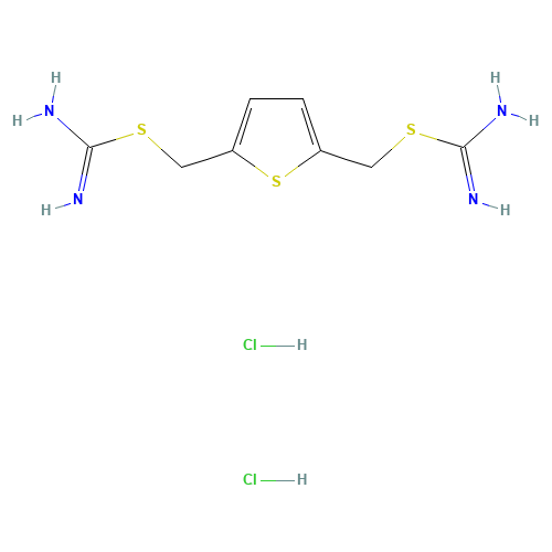 [5-(carbamimidoylsulfanylmethyl)thiophen-2-yl]methyl carbamimidothioate;dihydrochloride (CAS: 2076-91-7) - Chemical Structure and Molecular Formula 