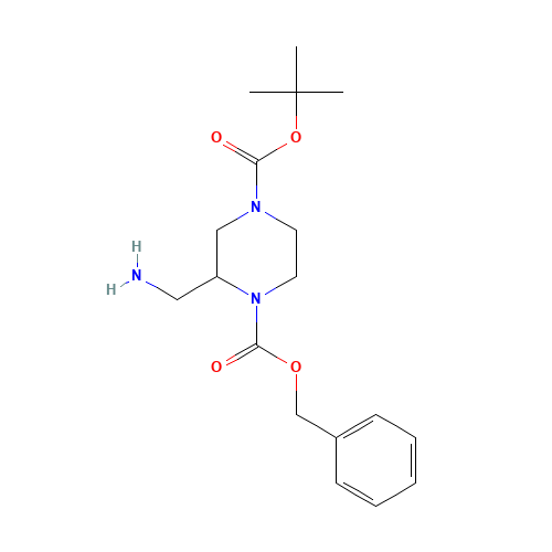 1-O-benzyl 4-O-tert-butyl 2-(aminomethyl)piperazine-1,4-dicarboxylate (CAS: 317365-34-7) - Chemical Structure and Molecular Formula 