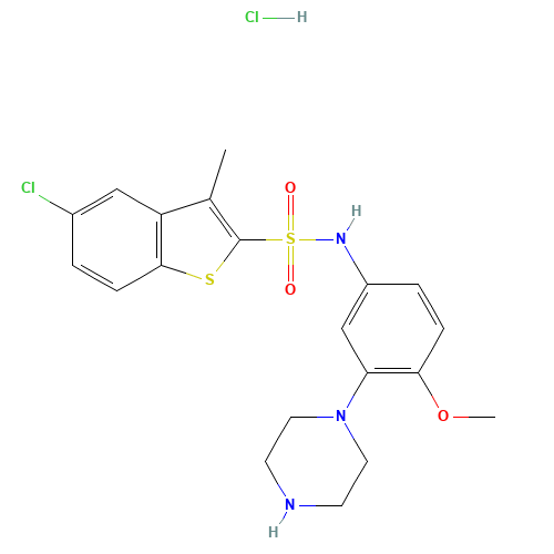 5-chloro-N-(4-methoxy-3-piperazin-1-ylphenyl)-3-methyl-1-benzothiophene-2-sulfonamide;hydrochloride (CAS: 209481-24-3) - Chemical Structure and Molecular Formula 