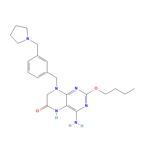 4-amino-2-butoxy-8-[[3-(pyrrolidin-1-ylmethyl)phenyl]methyl]-5,7-dihydropteridin-6-one (CAS: 1228585-88-3) - Chemical Structure and Molecular Formula 