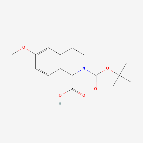 6-methoxy-2-[(2-methylpropan-2-yl)oxycarbonyl]-3,4-dihydro-1H-isoquinoline-1-carboxylic acid (CAS: 499139-27-4) - Chemical Structure and Molecular Formula 