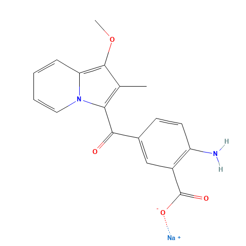 sodium;2-amino-5-(1-methoxy-2-methylindolizine-3-carbonyl)benzoate (CAS: 848318-25-2) - Chemical Structure and Molecular Formula 