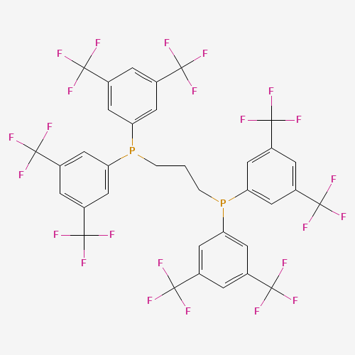 3-bis[3,5-bis(trifluoromethyl)phenyl]phosphanylpropyl-bis[3,5-bis(trifluoromethyl)phenyl]phosphane (CAS: 220185-40-0) - Chemical Structure and Molecular Formula 