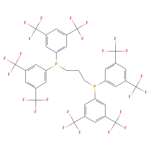 3-bis[3,5-bis(trifluoromethyl)phenyl]phosphanylpropyl-bis[3,5-bis(trifluoromethyl)phenyl]phosphane (CAS: 220185-40-0) - Chemical Structure and Molecular Formula 