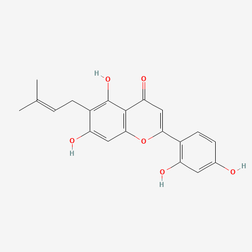 2-(2,4-dihydroxyphenyl)-5,7-dihydroxy-6-(3-methylbut-2-enyl)chromen-4-one (CAS: 3162-09-2) - Chemical Structure and Molecular Formula 