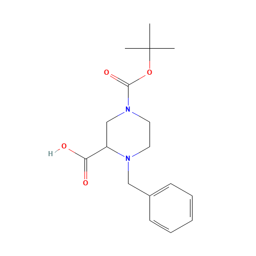 1-benzyl-4-[(2-methylpropan-2-yl)oxycarbonyl]piperazine-2-carboxylic acid (CAS: 181956-25-2) - Chemical Structure and Molecular Formula 