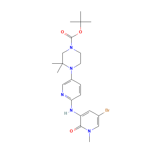 tert-butyl 4-[6-[(5-bromo-1-methyl-2-oxopyridin-3-yl)amino]pyridin-3-yl]-3,3-dimethylpiperazine-1-carboxylate (CAS: 1433990-40-9) - Chemical Structure and Molecular Formula 
