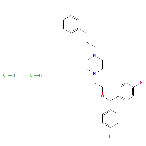 1-[2-[bis(4-fluorophenyl)methoxy]ethyl]-4-(3-phenylpropyl)piperazine;dihydrochloride (CAS: 67469-78-7) - Chemical Structure and Molecular Formula 