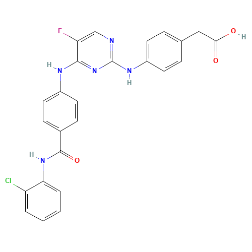 2-[4-[[4-[4-[(2-chlorophenyl)carbamoyl]anilino]-5-fluoropyrimidin-2-yl]amino]phenyl]acetic acid (CAS: 1158838-42-6) - Related Chemical Product