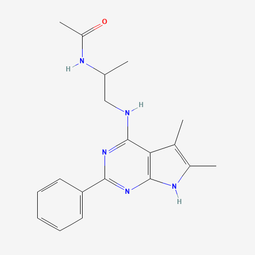 N-[1-[(5,6-dimethyl-2-phenyl-7H-pyrrolo[2,3-d]pyrimidin-4-yl)amino]propan-2-yl]acetamide (CAS: 251946-37-9) - Chemical Structure and Molecular Formula 