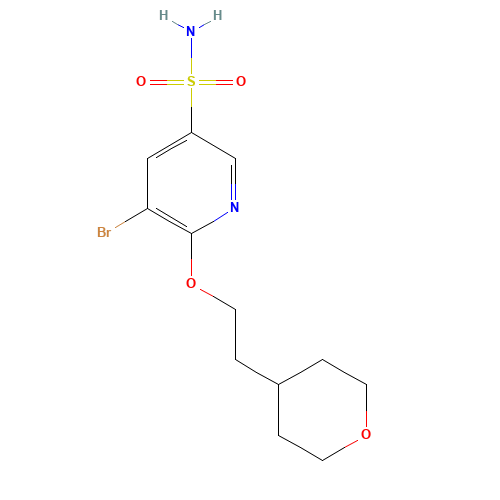 5-bromo-6-[2-(oxan-4-yl)ethoxy]pyridine-3-sulfonamide (CAS: 1228876-47-8) - Chemical Structure and Molecular Formula 