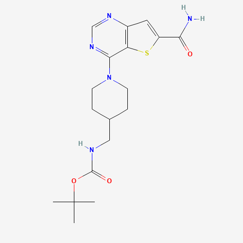 tert-butyl N-[[1-(6-carbamoylthieno[3,2-d]pyrimidin-4-yl)piperidin-4-yl]methyl]carbamate (CAS: 1431411-96-9) - Chemical Structure and Molecular Formula 
