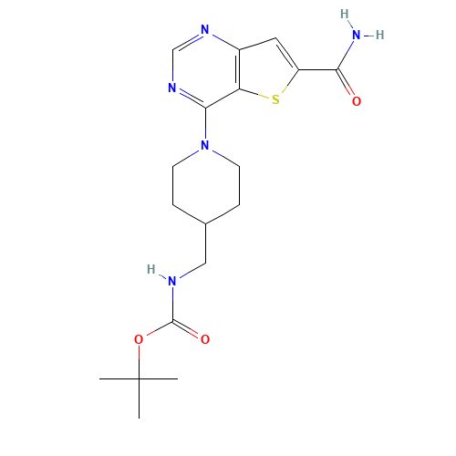 tert-butyl N-[[1-(6-carbamoylthieno[3,2-d]pyrimidin-4-yl)piperidin-4-yl]methyl]carbamate (CAS: 1431411-96-9) - Related Chemical Product