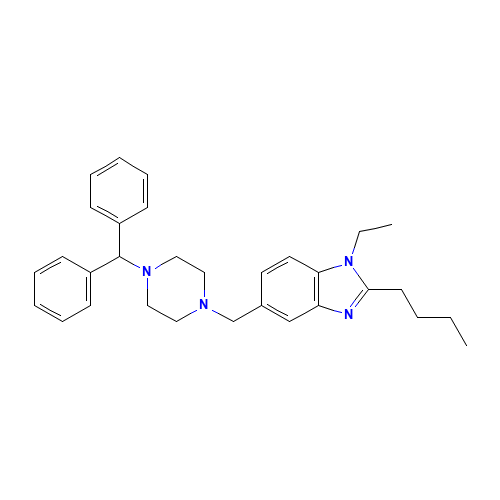 5-[(4-benzhydrylpiperazin-1-yl)methyl]-2-butyl-1-ethylbenzimidazole (CAS: 68741-18-4) - Related Chemical Product