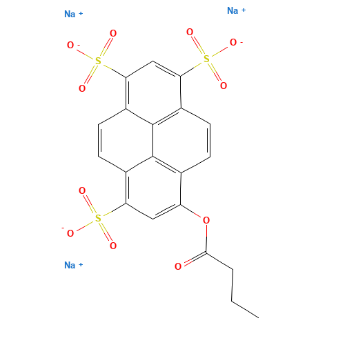 trisodium;8-butanoyloxypyrene-1,3,6-trisulfonate (CAS: 115787-82-1) - Chemical Structure and Molecular Formula 