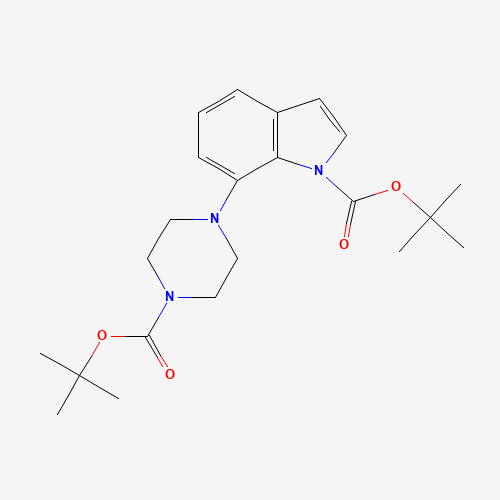 tert-butyl 7-[4-[(2-methylpropan-2-yl)oxycarbonyl]piperazin-1-yl]indole-1-carboxylate (CAS: 497964-00-8) - Chemical Structure and Molecular Formula 
