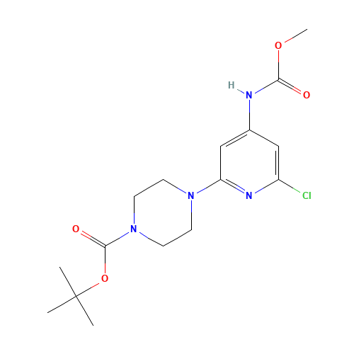 tert-butyl 4-[6-chloro-4-(methoxycarbonylamino)pyridin-2-yl]piperazine-1-carboxylate (CAS: 1201675-15-1) - Chemical Structure and Molecular Formula 