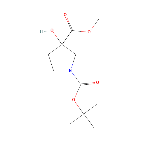 1-O-tert-butyl 3-O-methyl 3-hydroxypyrrolidine-1,3-dicarboxylate (CAS: 942190-61-6) - Chemical Structure and Molecular Formula 