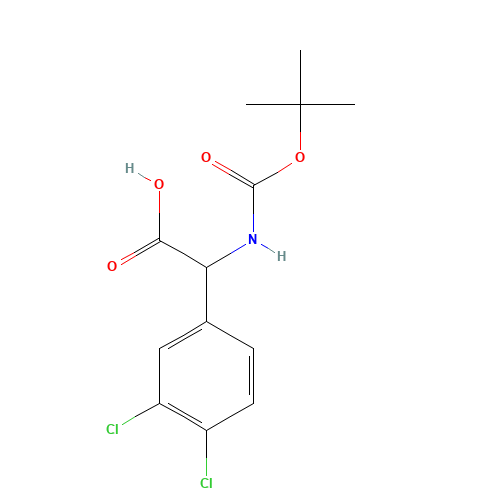 2-(3,4-dichlorophenyl)-2-[(2-methylpropan-2-yl)oxycarbonylamino]acetic acid (CAS: 142121-95-7) - Chemical Structure and Molecular Formula 