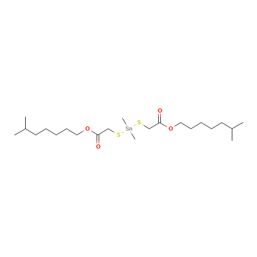 6-methylheptyl 2-[dimethyl-[2-(6-methylheptoxy)-2-oxoethyl]sulfanylstannyl]sulfanylacetate (CAS: 26636-01-1) - Chemical Structure and Molecular Formula 