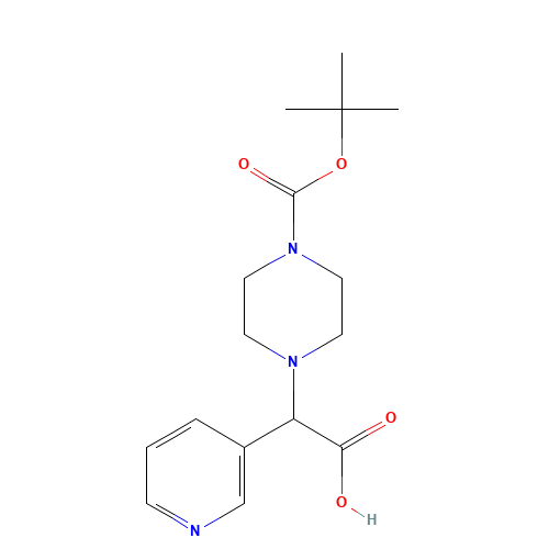 2-[4-[(2-methylpropan-2-yl)oxycarbonyl]piperazin-1-yl]-2-pyridin-3-ylacetic acid (CAS: 885274-51-1) - Chemical Structure and Molecular Formula 