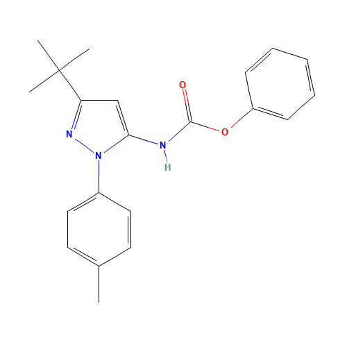 phenyl N-[5-tert-butyl-2-(4-methylphenyl)pyrazol-3-yl]carbamate (CAS: 285984-47-6) - Chemical Structure and Molecular Formula 