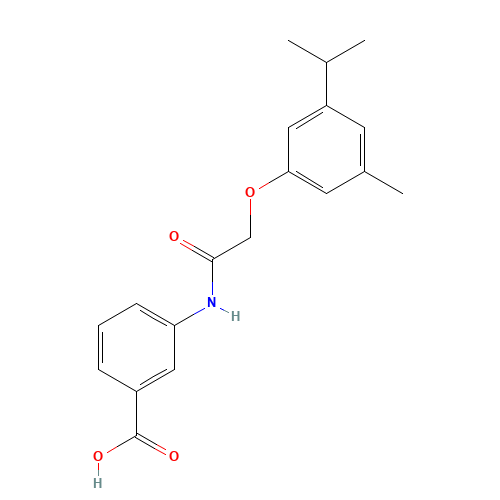 3-[[2-(3-methyl-5-propan-2-ylphenoxy)acetyl]amino]benzoic acid (CAS: 649773-60-4) - Chemical Structure and Molecular Formula 