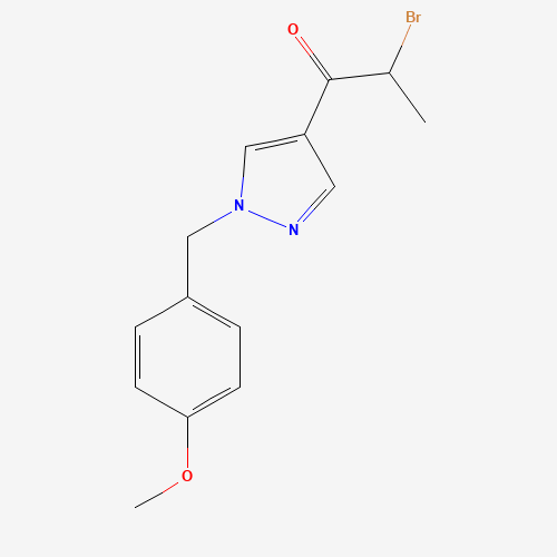 2-bromo-1-[1-[(4-methoxyphenyl)methyl]pyrazol-4-yl]propan-1-one (CAS: 1105039-61-9) - Chemical Structure and Molecular Formula 