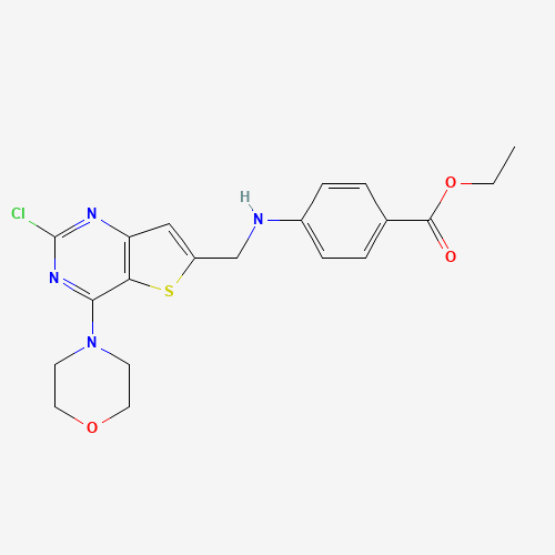 ethyl 4-[(2-chloro-4-morpholin-4-ylthieno[3,2-d]pyrimidin-6-yl)methylamino]benzoate (CAS: 1235450-70-0) - Chemical Structure and Molecular Formula 