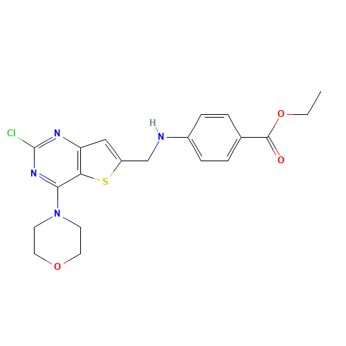 ethyl 4-[(2-chloro-4-morpholin-4-ylthieno[3,2-d]pyrimidin-6-yl)methylamino]benzoate (CAS: 1235450-70-0) - Chemical Structure and Molecular Formula 