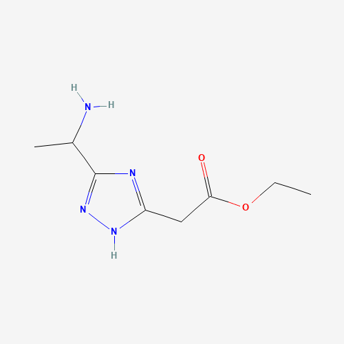 ethyl 2-[3-(1-aminoethyl)-1H-1,2,4-triazol-5-yl]acetate (CAS: 936940-52-2) - Chemical Structure and Molecular Formula 