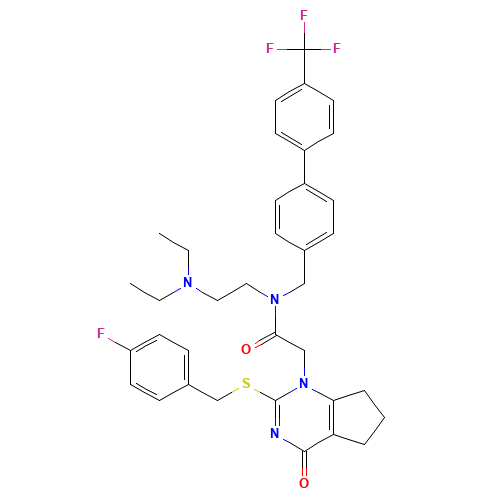 N-[2-(diethylamino)ethyl]-2-[2-[(4-fluorophenyl)methylsulfanyl]-4-oxo-6,7-dihydro-5H-cyclopenta[d]pyrimidin-1-yl]-N-[[4-[4-(trifluoromethyl)phenyl]phenyl]methyl]acetamide (CAS: 356057-34-6) - Related Chemical Product