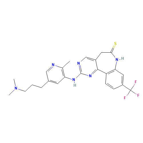 2-[[5-[3-(dimethylamino)propyl]-2-methylpyridin-3-yl]amino]-9-(trifluoromethyl)-5,7-dihydropyrimido[5,4-d][1]benzazepine-6-thione (CAS: 1228960-69-7) - Related Chemical Product