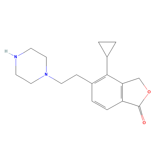 4-cyclopropyl-5-(2-piperazin-1-ylethyl)-3H-2-benzofuran-1-one (CAS: 1374572-72-1) - Chemical Structure and Molecular Formula 