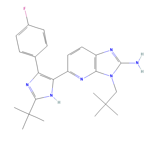 5-[2-tert-butyl-4-(4-fluorophenyl)-1H-imidazol-5-yl]-3-(2,2-dimethylpropyl)imidazo[4,5-b]pyridin-2-amine (CAS: 862505-00-8) - Related Chemical Product