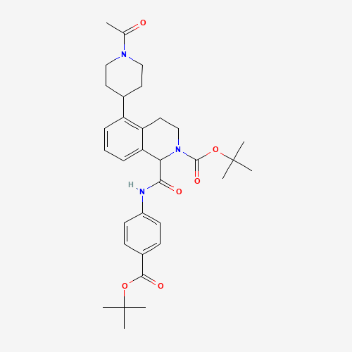 tert-butyl 5-(1-acetylpiperidin-4-yl)-1-[[4-[(2-methylpropan-2-yl)oxycarbonyl]phenyl]carbamoyl]-3,4-dihydro-1H-isoquinoline-2-carboxylate (CAS: 1430563-96-4) - Chemical Structure and Molecular Formula 