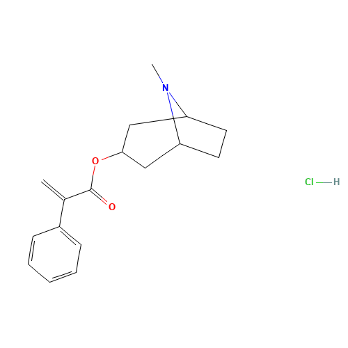 (8-methyl-8-azabicyclo[3.2.1]octan-3-yl) 2-phenylprop-2-enoate;hydrochloride (CAS: 5978-81-4) - Chemical Structure and Molecular Formula 