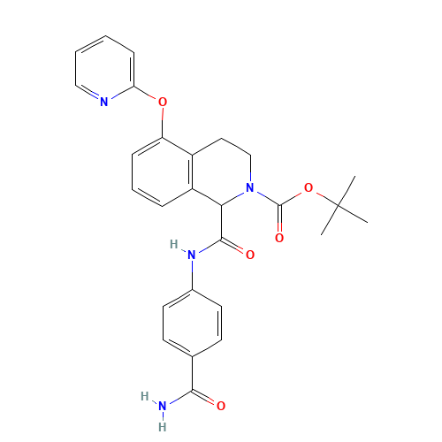 tert-butyl 1-[(4-carbamoylphenyl)carbamoyl]-5-pyridin-2-yloxy-3,4-dihydro-1H-isoquinoline-2-carboxylate (CAS: 1430563-87-3) - Chemical Structure and Molecular Formula 