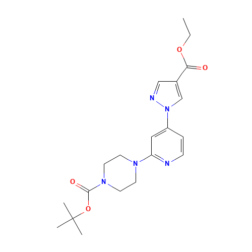 tert-butyl 4-[4-(4-ethoxycarbonylpyrazol-1-yl)pyridin-2-yl]piperazine-1-carboxylate (CAS: 1429309-49-8) - Chemical Structure and Molecular Formula 