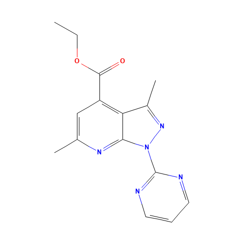 ethyl 3,6-dimethyl-1-pyrimidin-2-ylpyrazolo[3,4-b]pyridine-4-carboxylate (CAS: 1417333-02-8) - Chemical Structure and Molecular Formula 