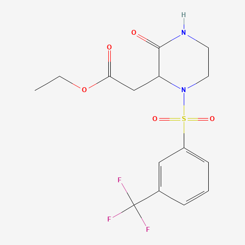 ethyl 2-[3-oxo-1-[3-(trifluoromethyl)phenyl]sulfonylpiperazin-2-yl]acetate (CAS: 318469-57-7) - Chemical Structure and Molecular Formula 