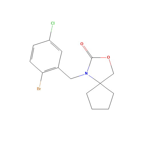1-[(2-bromo-5-chlorophenyl)methyl]-3-oxa-1-azaspiro[4.4]nonan-2-one (CAS: 685535-71-1) - Related Chemical Product