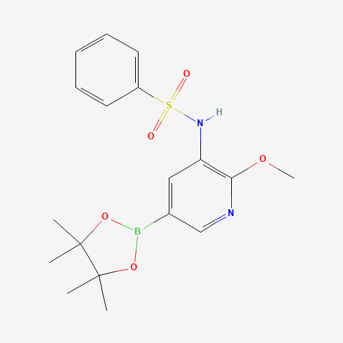 N-[2-methoxy-5-(4,4,5,5-tetramethyl-1,3,2-dioxaborolan-2-yl)pyridin-3-yl]benzenesulfonamide (CAS: 1083326-67-3) - Chemical Structure and Molecular Formula 