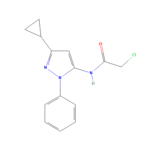 2-chloro-N-(5-cyclopropyl-2-phenylpyrazol-3-yl)acetamide (CAS: 649701-41-7) - Chemical Structure and Molecular Formula 