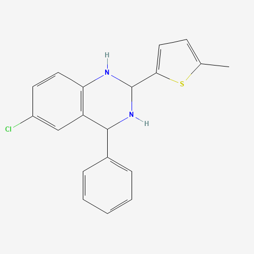 6-chloro-2-(5-methylthiophen-2-yl)-4-phenyl-1,2,3,4-tetrahydroquinazoline (CAS: 84571-02-8) - Chemical Structure and Molecular Formula 