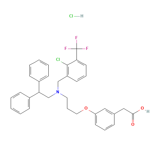 2-[3-[3-[[2-chloro-3-(trifluoromethyl)phenyl]methyl-(2,2-diphenylethyl)amino]propoxy]phenyl]acetic acid;hydrochloride (CAS: 405911-17-3) - Related Chemical Product