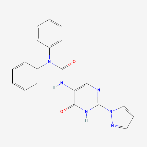 3-(6-oxo-2-pyrazol-1-yl-1H-pyrimidin-5-yl)-1,1-diphenylurea (CAS: 1343459-33-5) - Chemical Structure and Molecular Formula 