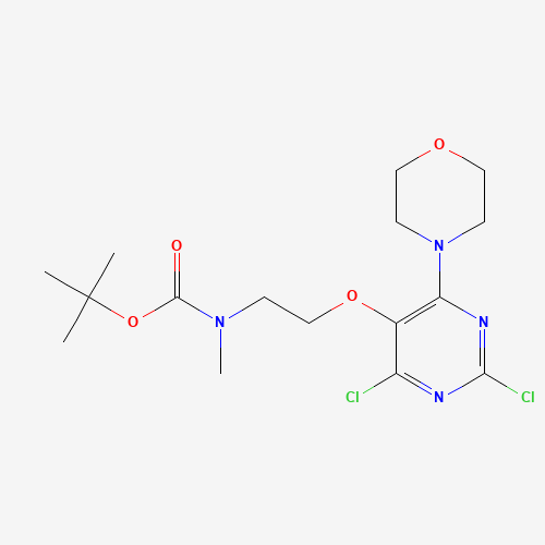 tert-butyl N-[2-(2,4-dichloro-6-morpholin-4-ylpyrimidin-5-yl)oxyethyl]-N-methylcarbamate (CAS: 1572048-74-8) - Chemical Structure and Molecular Formula 